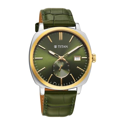 Image of Titan Classique Suave 2.0 Analog with Green Dial Green Leather Strap Watch for Men - 90189BL01