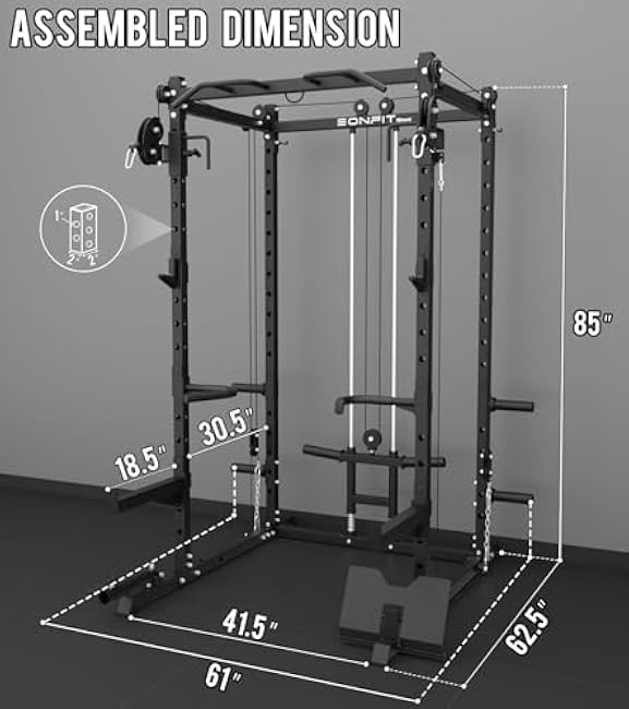 Eonfit E2 Power Cage£¬1500LB Squat Rack with Cable Crossover System.Multi-Function Power Rack for Home Gum.All-in-One Squat Rack with More Training Attachments