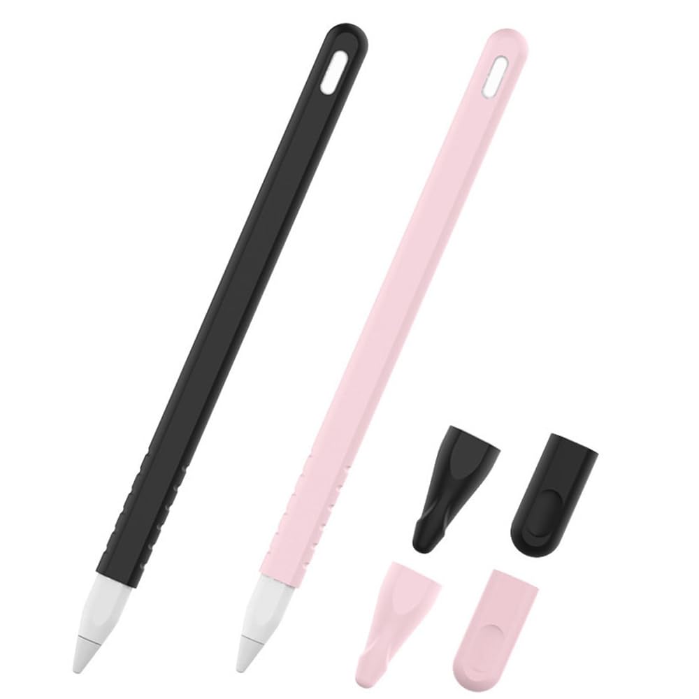 Apple Pencil 2. generacja etui, silikonowe etui na rękawy, antypoślizgowe etui ochronne, akcesoria (2 sztuki, różowe i czarne)