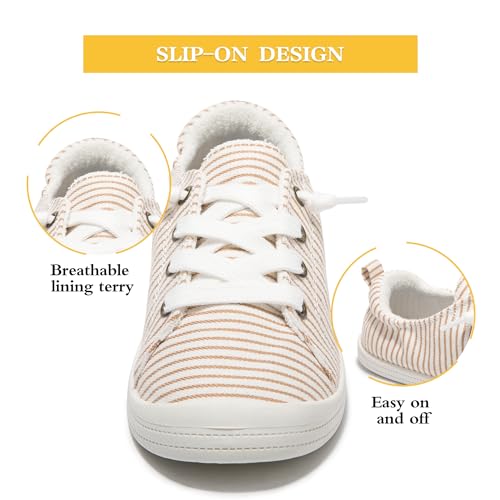 Image of FUNKYMONKEY Slip-On Canvas Sneakers for Women, Comfortable Lightweight Lace-Up Flat Casual Tennis Shoes Breathable Walking Shoes for Everyday Wear