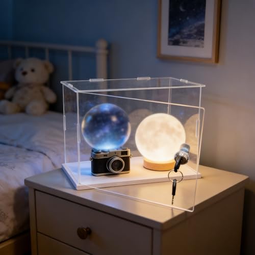 Vibeo Cajas de Metacrilato Caja de Acrílico con Cerradura para Objetos, Amplia Vitrina Transparente con un Lado Abierto, Pequeña Vitrina a Prueba de Polvo para Figuras(25x15x15cm/10x6x6in)