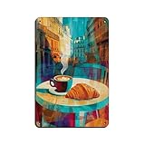 Pariser Café Morning Retro-Poster, Metall-Blechschild, schicke Kunst, Retro, Eisenmalerei, Bar, Menschen, Höhle, Café, Familie, Garage, Poster, Wanddekoration, 20 x 30 cm