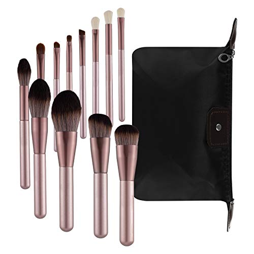 Nxconsu Makeup Brush Set With Case Premium 12Pcs Foundation Eye Shadow Concealer Cosmetics Blend Contour Blush Highlight Professional Beauty Makeup Brushes Champagne