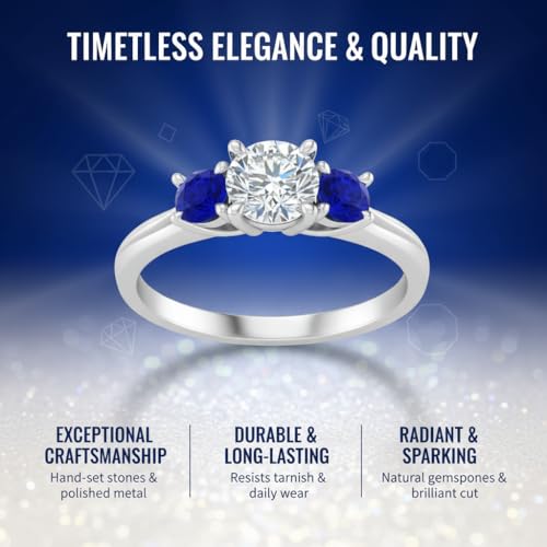 Image of Choose Your Gemstone Classic Three Stone Ring 925 Sterling Silver Round Shape 3 Stone Engagement Rings Everyday Jewelry Wedding Jewelry Handmade Gifts for Wife US Size 4 to 12