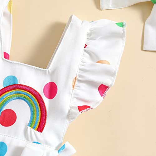 Baby Girl Rainbow Romper Summer Clothes Colorful Polka Dots Rompe Jumpsuit One Piece Bodysuit Outfit (White, 12-18 Months) #TOP3