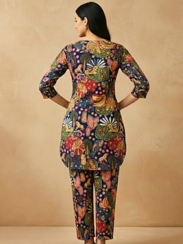 Image of Bee M Pee Designer Trendy Floral Printed Poly Rayon Cotton Kurta Coord Sets for Women | Stylish Casual Kurti Tunic Cord Set with Pant for Woman for Office