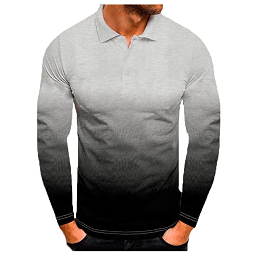 Hatop Men's Polo Shirt Casual Long Sleeve Outdoor Athletic Golf Workwear Shirt Fashion Gradient Printing Lapel Collar T-Shirt