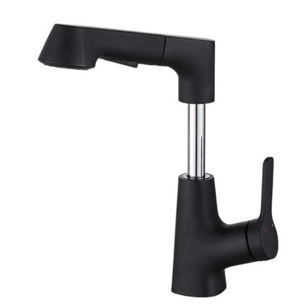 Mitigeur de lavabo noir avec douchette extractible pour salle de bain en laiton