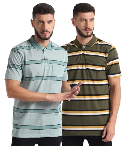 Image of INKKR Striped Men Polo Neck Half Sleeve T-Shirt