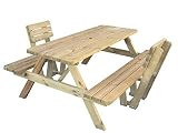 MaximaVida Picknicktisch aus Holz Vilnius 120 cm inklusive 2 Rückenlehnen