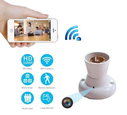 Image of DDLC Full HD 1080p Bulb Holder Security Camera | 360 Wide Angle | Motion Detection | Night Vision | WiFi App Control | 24x7 Recording | Supports 32GB SD Card - Home & Office CCTV Holder Camera