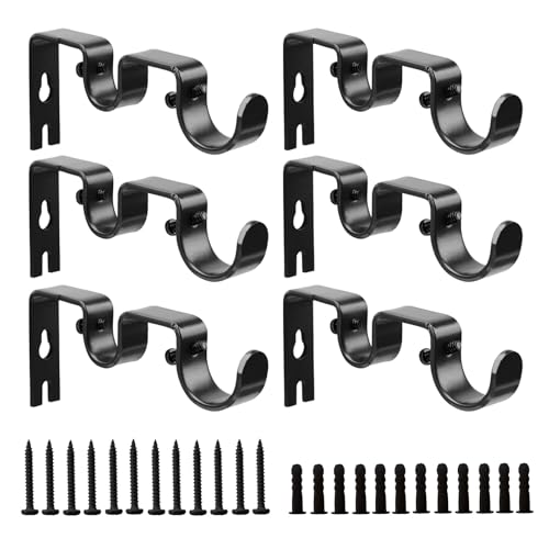 Shonmogar Double Curtain Rod Bracket,6 Pack Metal Curtain Rod Holders for Wall,Sturdy Curtain Rod...