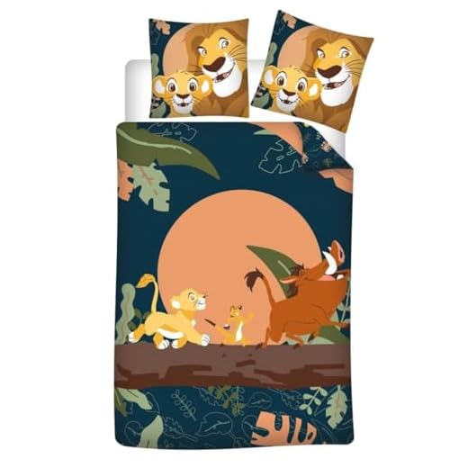 Disney Renforcé Wende Bettwäsche 135x200cm König der Löwen Hakuna Matata The Lion King Simba 6 Bettwäsche König der Löwen mit Simba, Deichsel und Pumba, Polyester-Baumwolle, Bettbezug 140 x 200 cm + Kissenbezug 65 x 65 cm
