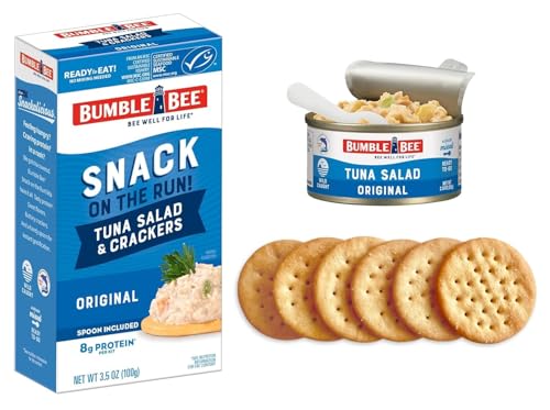 Image of Bumble Bee Snack On The Run! Bulk Protein Snack Packs - Original Tuna Salad and Classic Chicken Salad with Crackers - Ready to Eat Easy-Open Can (Pack of 24)