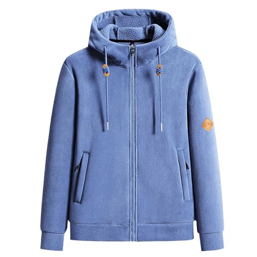 Chaqueta de forro polar para mujer con cremallera completa con capucha y bolsillos con cremallera, chaquetas cálidas para otoño e invierno, azul, XXL