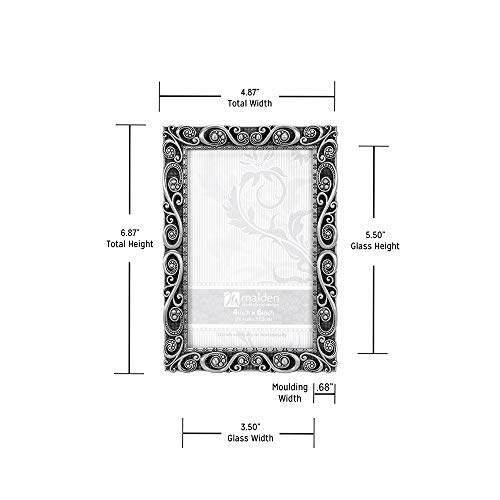 Malden International Designs Morgan Pewter Metal Picture Frame, 4X6, Silver #TOP4