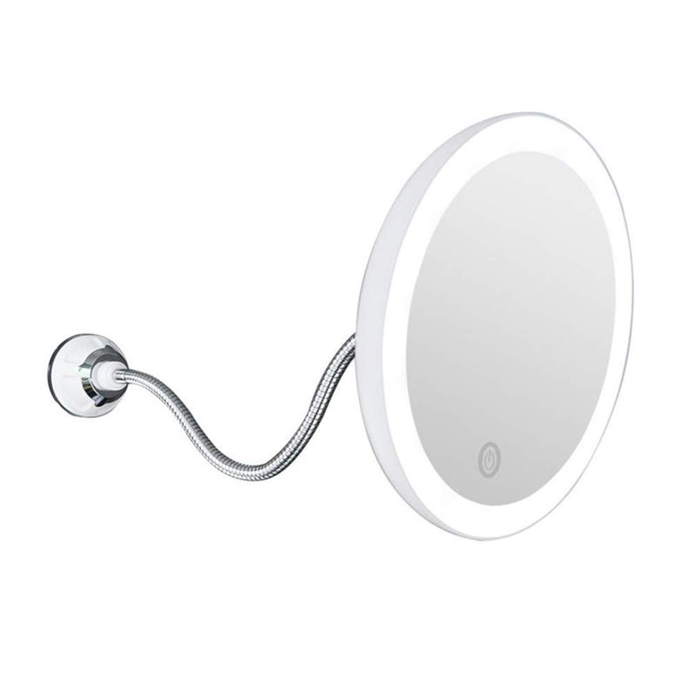 GEBBEM Espejo de Maquillaje montado en la Pared, Espejo de tocador de Aumento 10X con Luces Rotación de 360 ​​Grados con Cuello de Ganso Ajustable Espejo de baño portátil con Ventosa for tocador