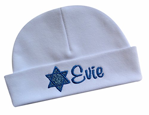 Personalized Sparkling Star of David Jewish Baby Girls Keepsake Infant Hat with Embroidered Name