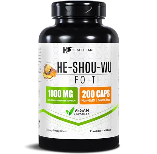 HealthFare He Shou Wu Fo-Ti Capsules | Root Extract 1000mg | Herbal Supplement | 200 Vegan Pills | Non-GMO, Gluten-Free | Made in USA