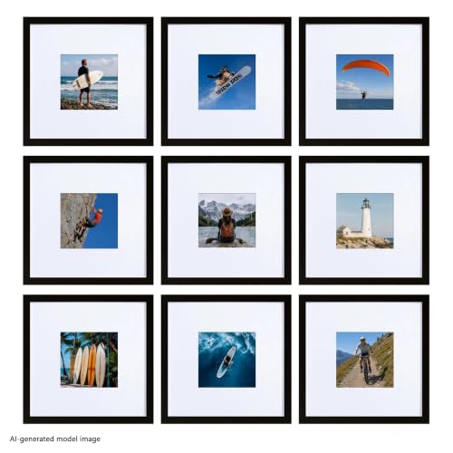 HEART ART 8x8 Black Picture Frame 4x4 with Mat Set of 9