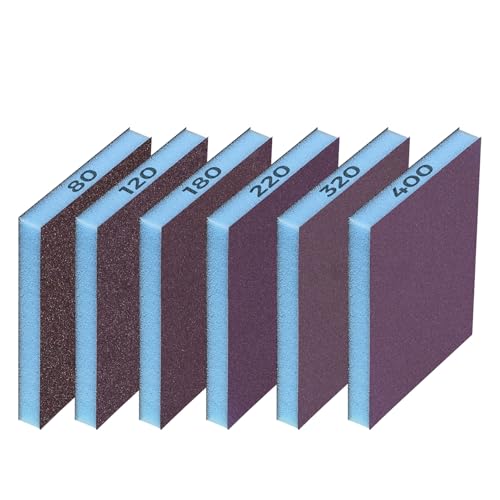 STEBRUAM 6 個セット サンディング スポンジ, 120mm×100mm 80 120 180 220 320 400番 サンディングブロック, サンドスポンジ キッチンの掃除シンク 木工DIY作業 金属 研磨 (ブルー, 120mm×100mm)