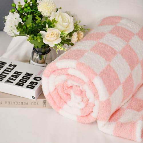 DREAMLANDING Checkerboard Checkered Blanket Grid Chessboard Gingham Throw Blanket Fuzzy Fluffy Cozy Thick Warm Soft Microfiber Plaid Blanket for Home Decor Bed Sofa Couch (Pink Plaid,127 * 152cm) - Image 3