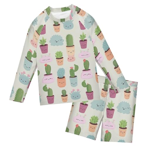 Cactus Cute Boys Rash Guard Swimsuits Set for Boys Long Sleeve Swim Shirts Bathing Suits with Trunks B0402400
