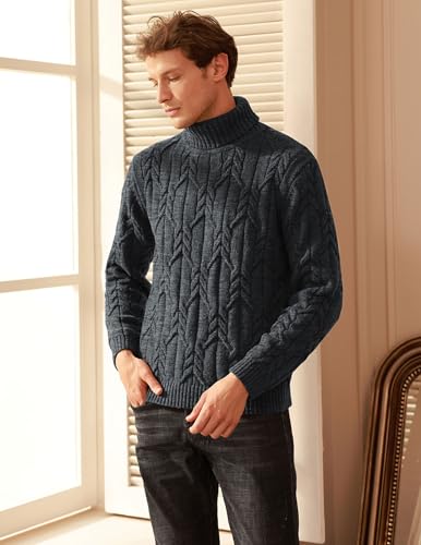 GRACE KARIN Mens Mock Turtleneck Sweater Cable Twisted Pattern Loose Fit Long Sleeve Pullover Sweaters Dark Gray L3