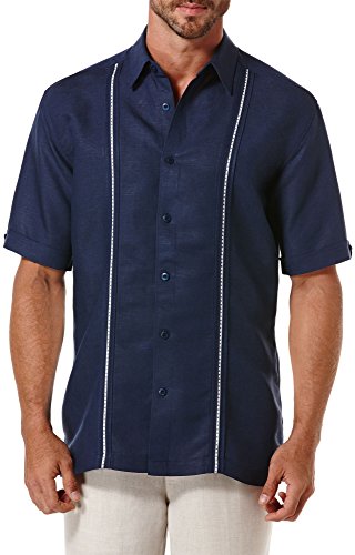 Cubavera Men's Linen Rayon Contrasting Insert and Pick Stitch Shirt