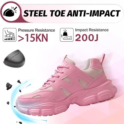 Image of Breathable Steel Toe Sneakers for Women Lightweight Puncture Proof Work Shoes Non Slip Safety Tennis Shoes Comfortable for Construction Industrial Warehouse