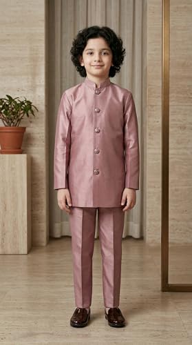 Image of AHHAAAA Kids Ethnic Silk Blend Waistcoat Kurta Pyjama 3 Piece Sherwani Set For Boys |540|