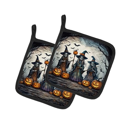 Caroline's Treasures Witches Spooky Halloween Pair of Pot Holders Kitchen Heat Resistant Pot Holders Sets Oven Hot Pads for Cooking Baking BBQ, 7 1/2 x 7 1/2