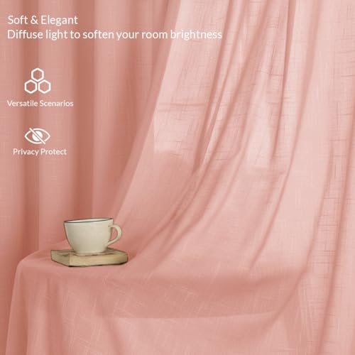 Image of HOMEMONDE Cotton Sheer Curtains Single Piece Pink Rod Pocket Long Door Curtains 10 Feet Light Filtering Transparent Drapes (120 Inches, Pink)