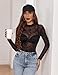 Avidlove Mesh Top Mesh Crop Top for Women Long Sleeve Mock Neck ZW781 Flower XXL