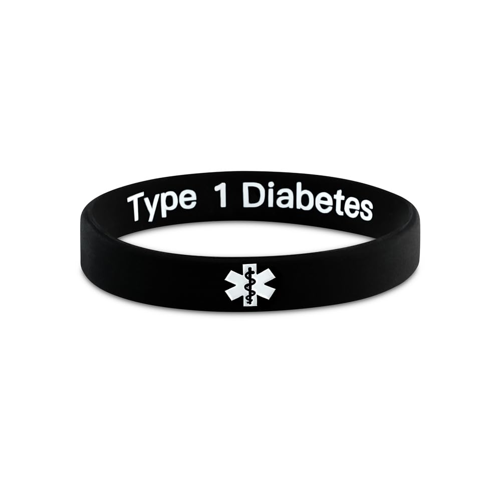 Type 1 Diabetes Medical Alert Bracelet – Discreet Silicone Diabetic Wristband (202mm)