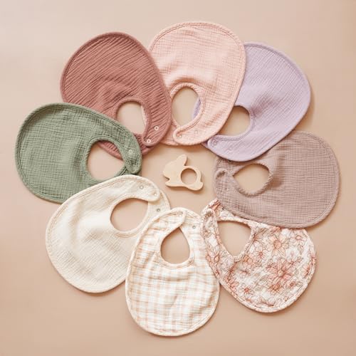 Image of Konssy Muslin Baby Bibs 8 Pack Baby Bandana Drool Bibs Cotton for Unisex Boys and Girls, Soft Absorbent Set for Teething and Drooling