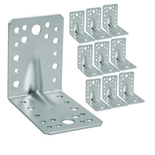 OMIdeas 10 x esquadra metálica de ângulo (90 x 90 x 65 x 2) conector angular conectores angulares com flange ângulos metálicos galvanizados