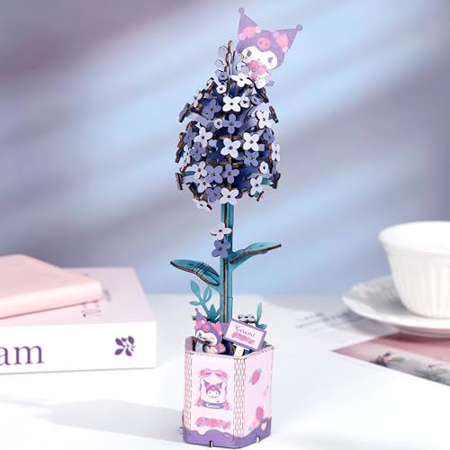 Hands Craft Lilac Hello Kitty and Friends Kuromi 3D Wooden Puzzle Kit | DIY Flower Model | Arts & Crafts for Adults & Kids | Creative Hobby Kits | Kuromi Character | Wood Building Set | Fun Gift - Thumbnail 2
