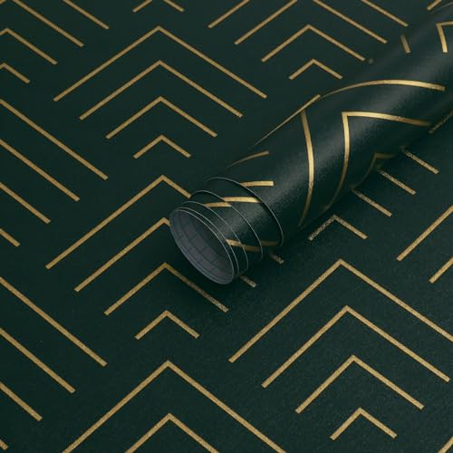 Heroad Peel and Stick Wallpaper 196"x17.3" Dark Green and Gold