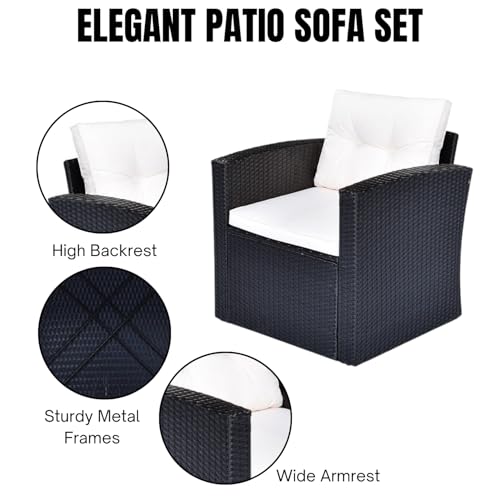Image of Amazon Brand - Solimo Solara Outdoor 7 Seater Sofa Set | Balcony Sofa | Patio Furniture Sets | Conversation Sets | Wicker | Garden | Balcony | (Black & White)