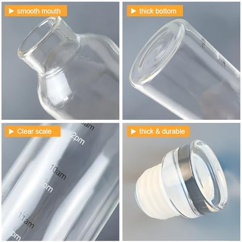 Image of Borosilicate Water Bottles, H2O Fridge Water Bottle with Cap, Leak proof & Airtight Lid, Water Bottle for Office, School, College - 500ml Bottles with Time Marker (Yellow)
