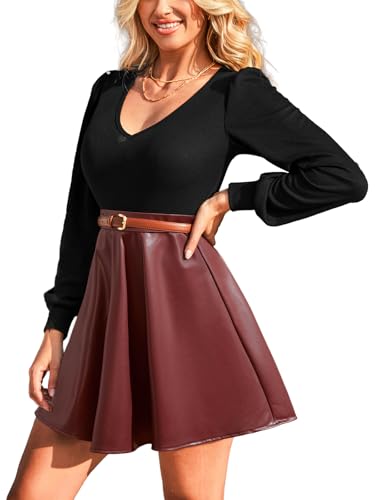 Robe d'automne à manches longues en similicuir de qualité