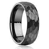 Vakki Black Mens Tungsten Wedding Bands 8mm Hammered Brushed Promise Rings Size 9