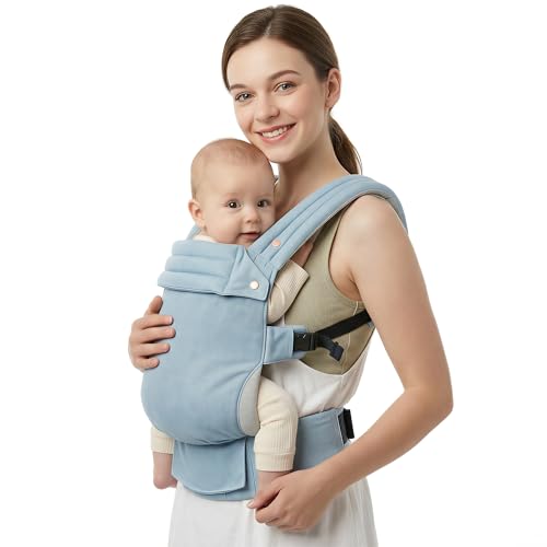 Baby Carrier Newborn to Toddler- Ergonomic,Cozy and Lightweight Infant Carrier for 7-40lbs,3 Carry Positions Newborn Carrier,Denim Blue