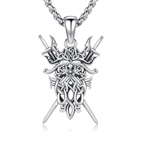 Collier viking en argent 925 avec pendentif épée Odin et chaîne celtique pour homme