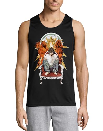 Camiseta sin mangas de anime para hombre en negro de algodón 100% premium