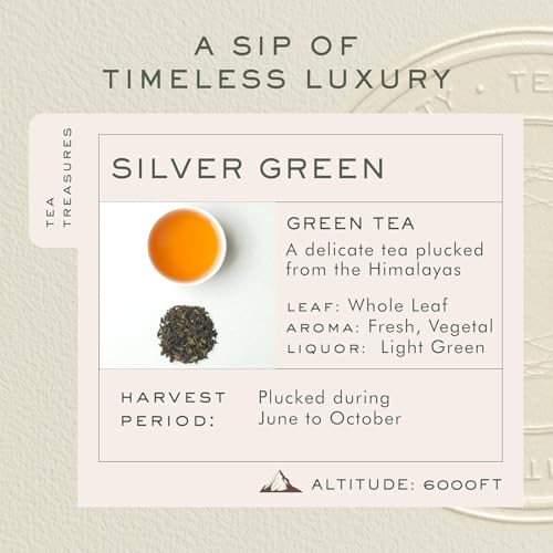 Image of Makaibari Tea Treasures Silver Green Darjeeling Green Tea | 25 Plant-Based Biodegradable Bags (50 gm) | Single Estate | Antioxidant Rich | Refreshing & Natural Flavour | Metabolism Booster