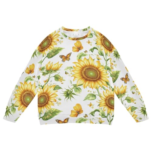 JUNZAN Cute Sunflower White Little Girls Sweatshirt Hoodie Crewneck Boys Sweat Shirt Camping 4T