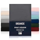 Dreamzie Drap Housse 140x190/200 cm pour Matelas Épais jusqu'à 33 cm - 100% Polyester Microfibre - Gris Foncé Certifié sans Produits Chimiques (Oeko TEX), Drap Housse avec Élastique Complet