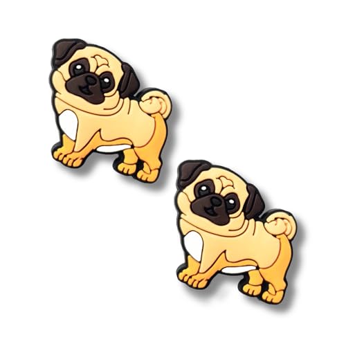 TCHARIRY Beige Pug Dog Shoe Charms - Cute Animal Decoration Charms Gift for Boys Kids Teens and Adults - Set of 2